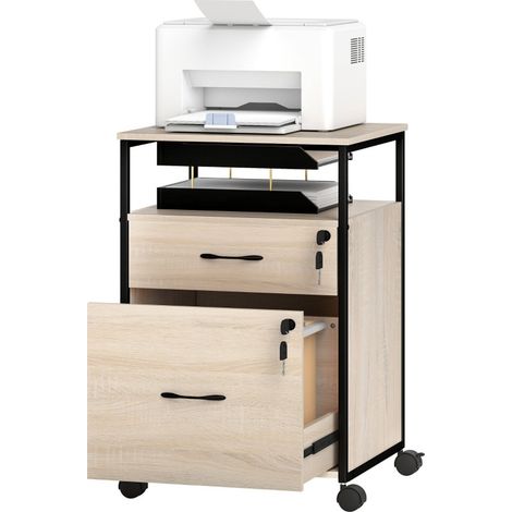 Caisson de bureau Larin 2 tiroirs roulettes A4 naturel noir (1/5)