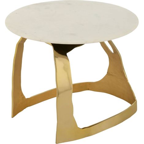 Table d'appoint ronde 51x38 cm en pierre et aluminium doré (1/5)