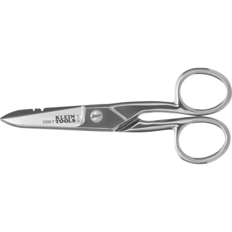 Klein Tools 2100-7 Forbici da elettricista nichelate Intagli 0,91 mm² e 0,26 mm² Lama dentellata Raschietto e lima Acciaio resistente 13,3 cm (1/5)