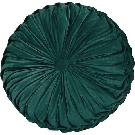 1 coussin de chaise rond vert foncé de 38 cm de diamètre et 10 cm de hauteur. Coussin d'assise lavable en mousse à mémoire de forme. (1/5)