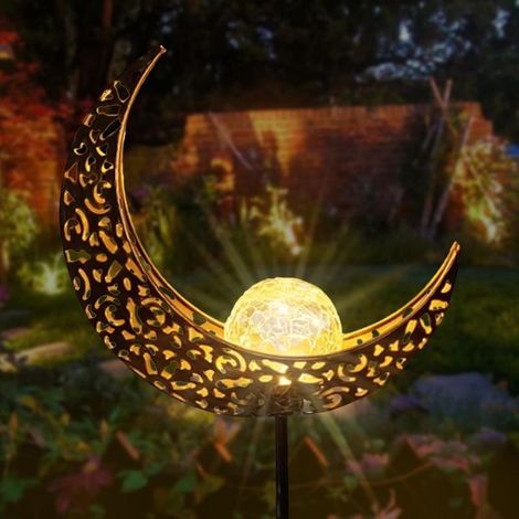 Solarbetriebene, mondförmige Außenlampe und Laterne, Gartendekorationen aus Kunstharz mit Solar-Laternenmast (1/5)