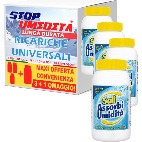 4 x 750gr Ricarica in Sali Assorbiumidità Inodore, Deumidificatore casa muffa, Assorbono Efficacemente l'Eccesso di Umidità senza l'elettricità - Neutralizzatore di Odori (1/3)