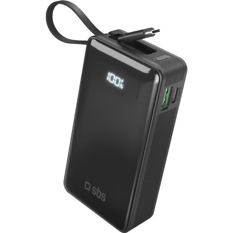 SBS Power Bank 10000 Con Display E Cavo USB-C Incluso Nero (1/4)