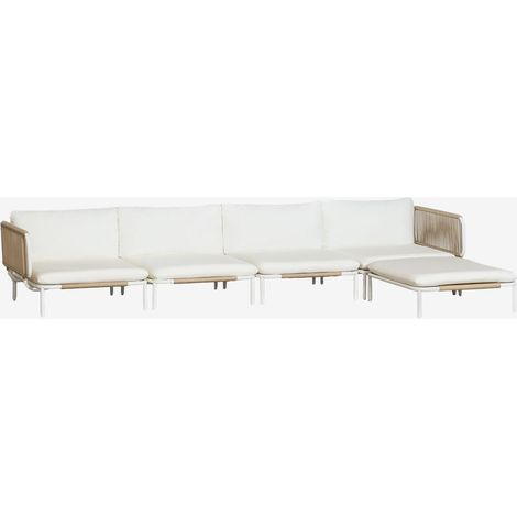 SKLUM Gartenset mit 4-teiliger modularer Sofa-Ecke, bestehend aus 2 Eckmodulen und einem Hocker aus Roubly-Stahl Beige Mandel Rose                                  