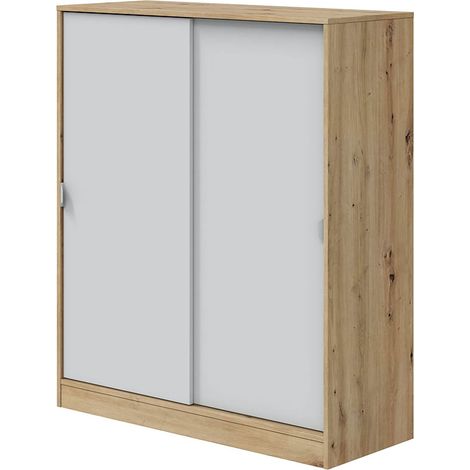 Armoire 2 Portes Resana, Chambre, 4 Étagères, 2 Portes, 40x119h cm, Chêne Marron Noeuds