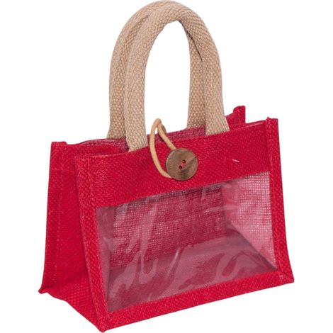 Borsina in juta rossa con finestra, 18x10H13 cm (kit da 10) (1/2)