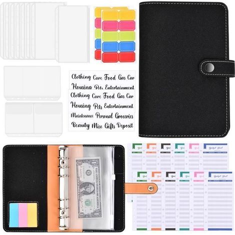 Enveloppe Budget Classeur A6 Budget Enveloppe en PU Cuir Budget Planner Enveloppe Budgetaire(Noir) (1/3)