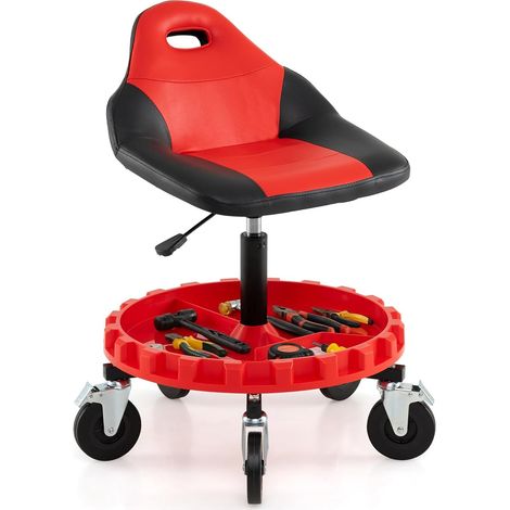 COSTWAY Tabouret d'Atelier Roulant, Tabouret Mécanicien à 5 Roues avec Hauteur Réglable de 71 à 83 cm et Plateau Porte-Outils, Siège Pneumatique pour Réparation Automobile, Charge 150 kg (1/5)
