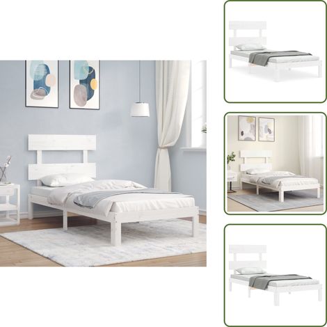 Massivholzbett ohne Matratze Weiß 90x200 cm Kiefernholz - Holzbett - Kiefernholzbett - Doppelbett - Weißes Bett - Lattenrost (1/5)