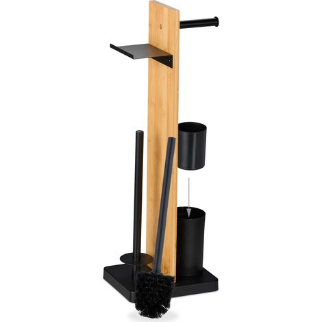 Portarotolo e scopino WC da terra 68 x 27 x 18 cm in ferro nero 130016665