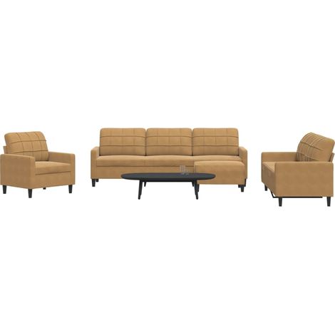 Ensemble de canapés 4 pcs avec coussins Marron Velours vidaXL (1/5)