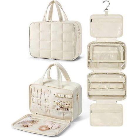 Trousse de toilette de voyage avec organiseur de bijoux, trousse de toilette suspendue, trousse de maquillage rembourrée, accessoire de voyage cabine