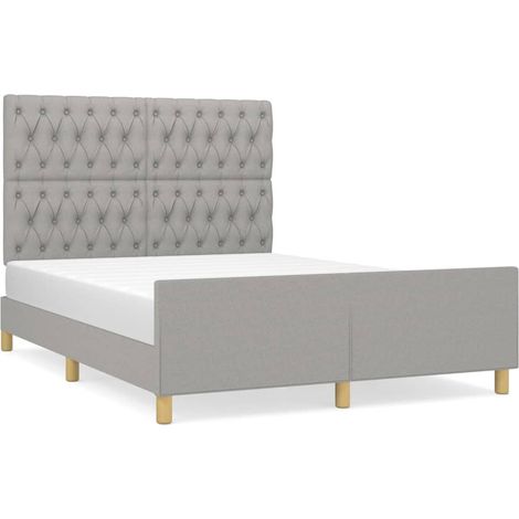 Lit adulte pour 2 personnes avec tête de lit, Structure de lit, Assemblage Facile, Gris clair 140x200 cm OIB6152E (1/3)