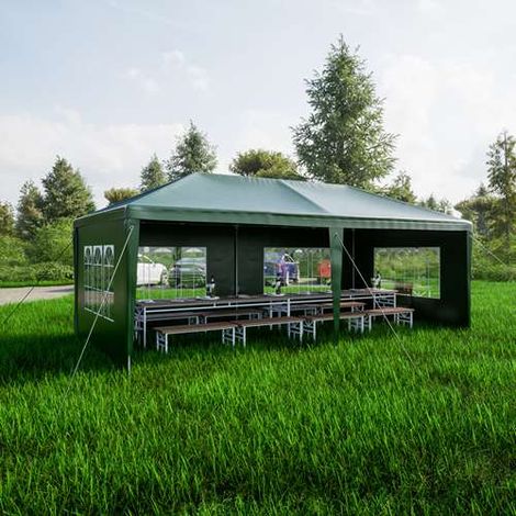 BIRCHTREE 3X6M Outdoor PE Gazebo Patio Shade Canopy Waterproof 6 Pieces Sidewalls Green (1/5)