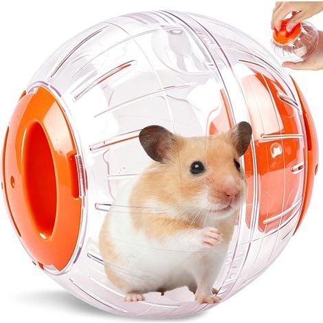 Interaktiver und unterhaltsamer Hamsterball aus Kunststoff, 12 cm transparenter Laufball mit Laufrad für Kleintiere, Rennball für Hamster, Rennmäuse und Meerschweinchen (Orange) (1/5)