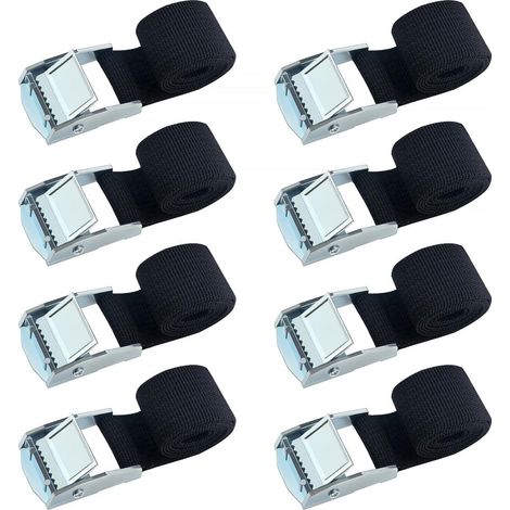 sangles d'arrimage de x avec cliquet et boucle antirouille réglables pour moto voiture porte vélo bagages 2m 20mm Lot de 10 Noir (1/5)