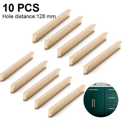 Lot de 10 poignées de meubles (portes, bars, placards, tiroirs), couleur or, 128 mm. (1/5)