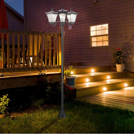 Lampada solare da giardino 51,5x47x182,5 cm, sensore automatico, IP44, acciaio inox, nero (1/5)