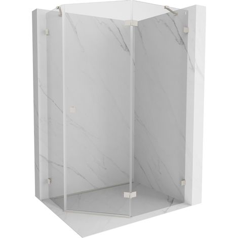 Mexen Lunar Fünfeck-Duschkabine rechts öffnend 90 x 80 cm, transparent, gebürstetes Nickel - 831-090P-080L-97-00-P