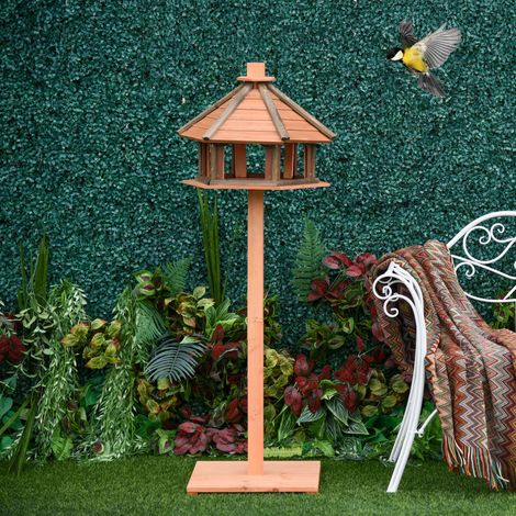 Pajarera de madera natural Ø52 x 130 cm para jardín (1/5)
