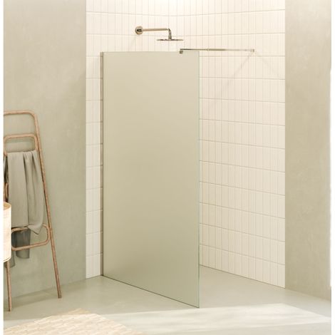 Mampara de ducha Walk-In FIONA 90 x 200 cm, panel fijo de cristal templado satinado 10 mm, barra 22M y perfil inox cromado - MOMENTS OF GLASS (1/5)