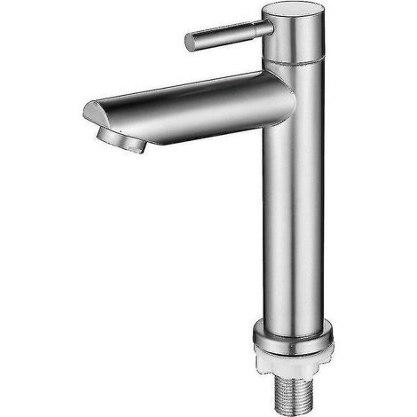 Rubinetto per lavabo singolo in acciaio inox per acqua fredda, colore argento. (1/3)