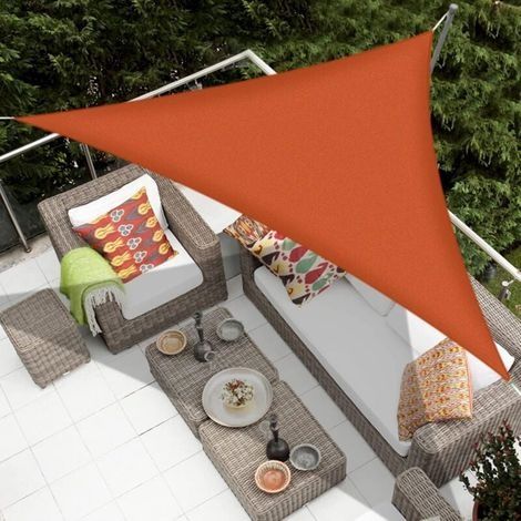Voile d'ombrage Triangle 3x3x3m, Voile de Jardin Imperméable Triangle 160GSM Matériau Parasol Tissu Anti-UV Écran Solaire Auvent Auvent, pour Jardin Patio Partie Arrière Cour Camping, Orange (1/4)