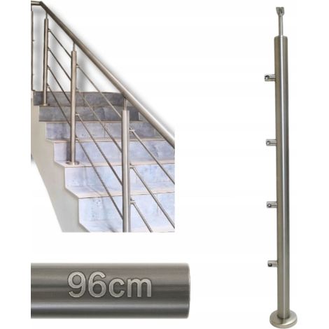Poteau de garde-corps - 96 x 4,24 cm - Acier inoxydable - Design moderne - Installation flexible
