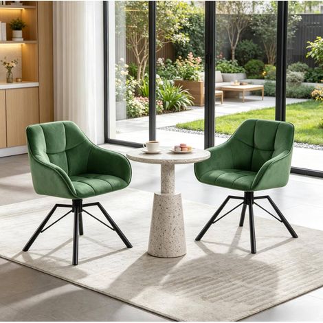 2 sedie da cucina/sala da pranzo girevoli in velluto verde scuro con braccioli (1/5)