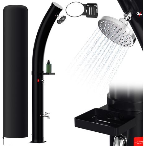 Jiubiaz Doccia solare da 35 litri con colonna curva e portasapone - incl. copertura e tappo di scarico (doccia da giardino, doccia da piscina, campeggio)