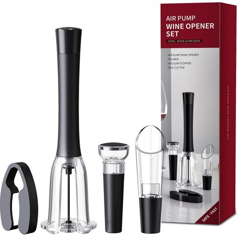 Set cavatappi con pompa ad aria, include apribottiglie, tagliacapsule, tappo e versatore per bottiglie, accessorio professionale per il vino, regalo di Natale per gli amanti del vino