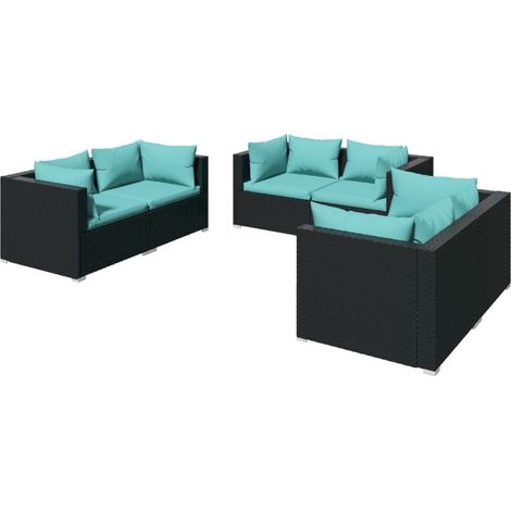 Maison Exclusive - Salon de jardin 6 pcs avec coussins Résine tressée Noir (1/5)