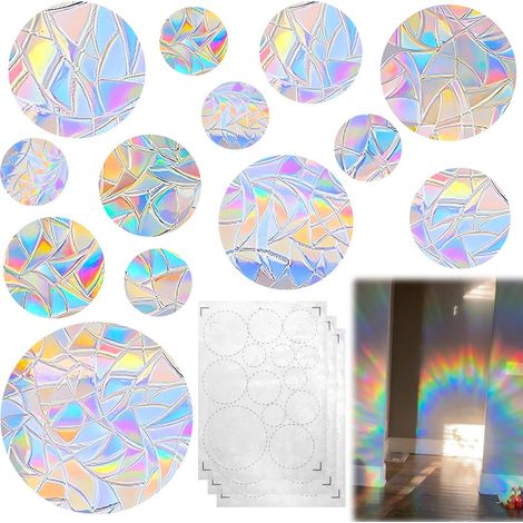 Lot de 39 Suncatcher Sticker, Anti Collision Arc-En-Ciel Fenêtre, Rainbow Prism Autocollant En Verre, Anti-Collision Statique Arc-En-Ciel, Diamètres Variés, Décoration Lumineuse Pour Maison, Bureau (1/5)