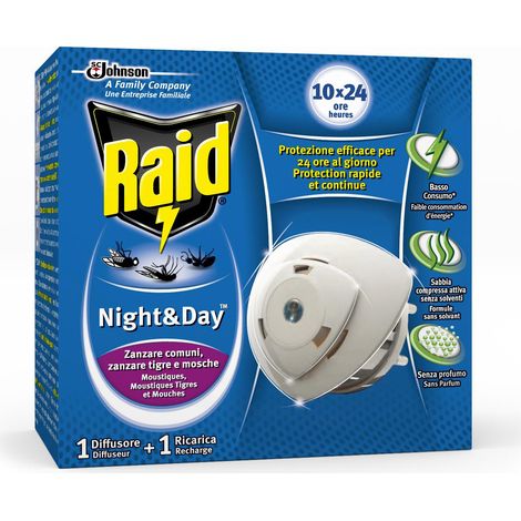 ANTIZANZARE RAID NIGHT DAY BASE E 1 RICARICA- S.C.JOHNSON ITALY- 12,0 pz