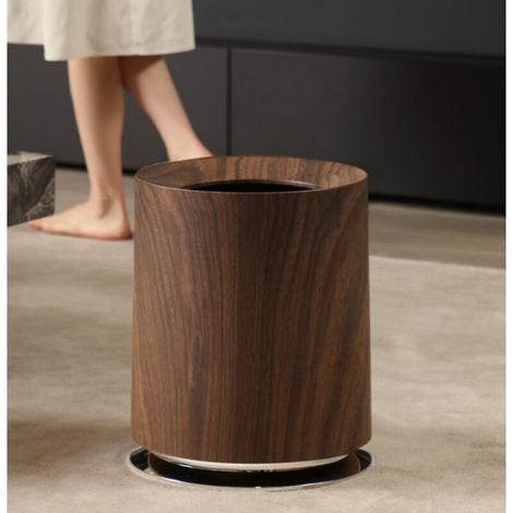 Poubelle Effet Bois Noyer 12L avec Socle - Design Luxueux Élégant, Polyvalente pour Chambre Salon Salle de Bain, Poubelle Intérieure de Qualité- (1/4)
