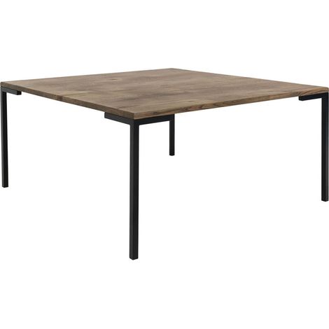 BERGAME - Table Basse Carrée 90cm Chêne Grisé et Pieds Métal (1/4)