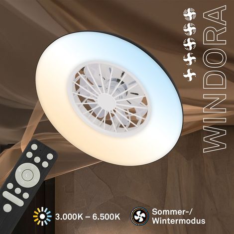 Briloner Deckenventilator mit Licht Fernbedienung Ø48,5cm Rund 24W 2600lm 3000K-6500K Warmweiß bis Tageslichtweiß DC-Motor Schwarz - Deckenleuchte Schlafzimmer Wohnzimmer