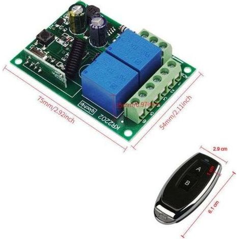 Commutateur à Distance sans Fil - 433 MHz - 2 Canaux AC 220V - Avec Relais Récepteur - 2 Télécommandes - Pour Porte de Garage, Volet Roulant, Lumières, Pompes (1/3)