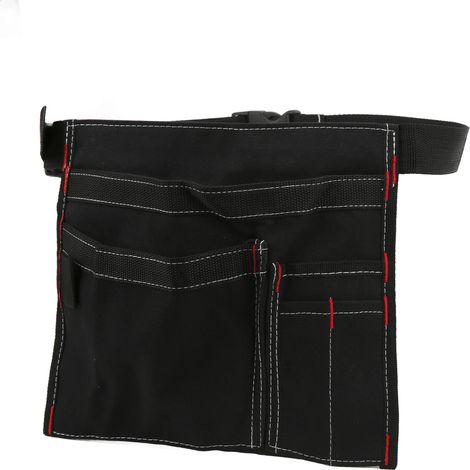 Sacoche de ceinture porte-outils en toile noire, organisateur pour vis, clous, écrous et perceuse, rangement pour réparations. (1/5)