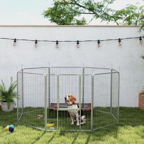 Parque para perros de 8 paneles, 100 cm de alto, plegable, con puerta, acero plateado HAVRYA (1/5)