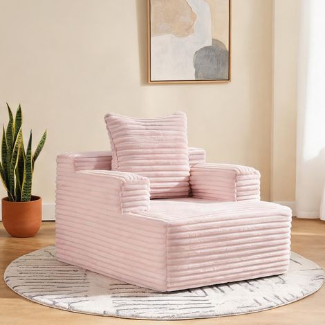 Chaiselongue en velours côtelé rose sans montage relax (1/5)