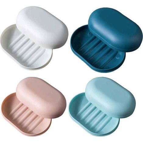 Juego de 4 jaboneras con tapa - Jabonera de viaje impermeable - Jabonera resellable - Para la ducha, viajes, senderismo, baño, escuela, gimnasio (1/5)
