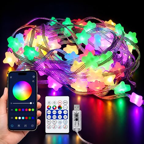 Catena Luminosa 50 Fiori LED RGB 7,5 Metri USB App Bluetooth Telecomando Musica Timer Cavo Trasparente (1/4)