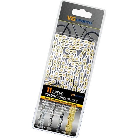 Chaîne de vélo, acier au carbone élevé, compatible avec plusieurs vitesses, 11s or argent (1/2)