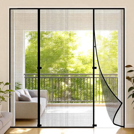 Moustiquaire magnétique de porte : 140 × 222 cm Moustiquaire pour porte de balcon, design à ouverture multiple en trois parties, moustiquaire magnétique, rideau anti-mouches, porte de balcon, pour (1/5)
