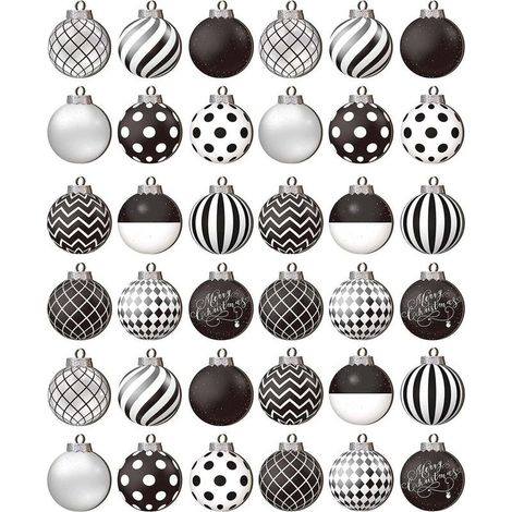 Ensemble de 36 boules de Noël noires et blanches, boules décoratives de 2,5 pouces pour sapin de Noël, 12 styles différents (1/5)