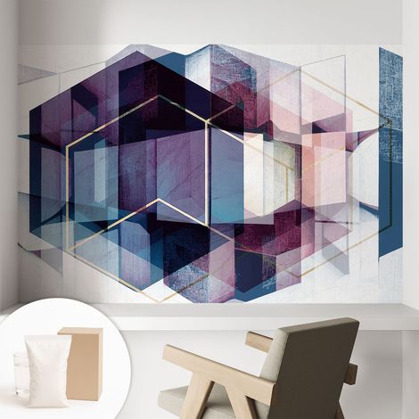 Tapete Vliestapete mit Kleber für Wohnzimmer Schlafzimmer Küche - Wanddekoration  Geometrische Würfel 104x70 cm