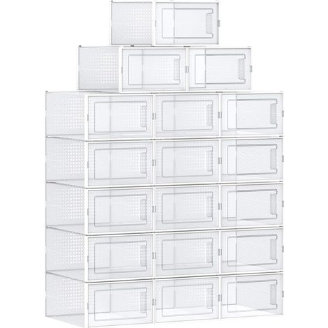 Songmics – Boîtes à chaussures transparentes empilables – Lot de 18 – Dimensions intérieures 31x24,5x17,5 cm – Pour pointure jusqu’à 46 – LSP18MWT (1/5)