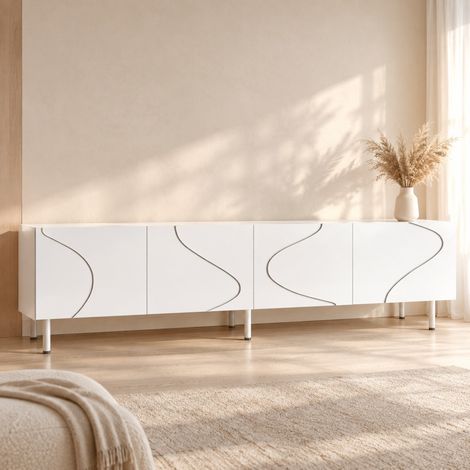 TV-Lowboard Weiß 170 x 35 x 50 cm, 4 Push-to-open-Türen, PB und MDF, Metallfüße (1/5)