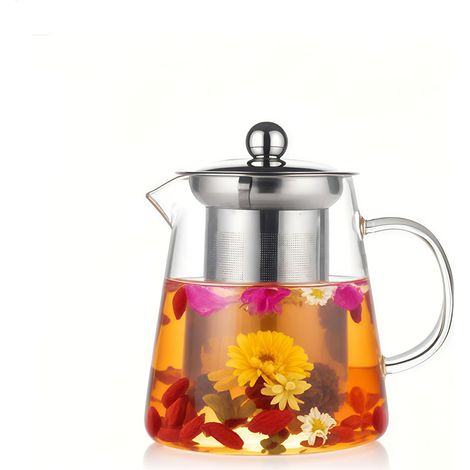 Théière en verre avec filtre en acier inoxydable, théière en verre borosilicate, récipient transparent pour thé en vrac (550 ml)
